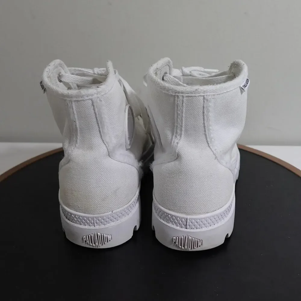 Palladium Pampa Hi Boots Women 9 / Men 7.5‎ White Canvas Lace-Up Rugged Sole